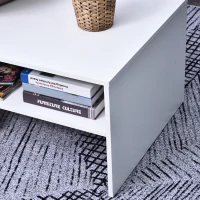 HOMCOM Beistelltisch Couchtisch moderner Kaffeetisch stabiler Teetisch Wohnzimmertisch mit praktischer Ablage, E1 Spanplatte, Aluminium, Weiß , 90 x 60 x 42 cm(m-8)
