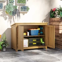 Outsunny Gartenschrank, Holzkommode mit 2 Regalen für Garten, Terrasse, Wetterfest, 110 x 50 x 85 cm, Braun(m-2)