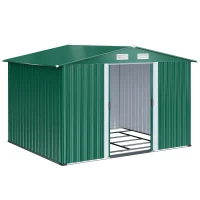 Outsunny Caseta de Metálico 258x206x178 cm 5,3m² con Puertas Correderas y Ventilaciones para Almacenamiento de Herramientas Verde(m-11)