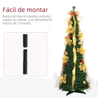 HOMCOM Árbol de Navidad Plegable con Luces LED en Blanco Cálido y Adornos Pre-instalados para Interior Ø50x150 cm Verde(m-5)