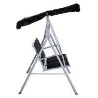 Outsunny Hollywoodschaukel mit verstellbarem Sonnendach, 3-Sitzer Gartenschaukel mit Anti-Rutsch-Füßen, Schaukelbank belastbar bis 240 kg, Gartenliege für Garten, Terasse, 170x110x153cm, Grau+Schwarz(m-8)