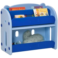 HOMCOM Kids Toy Storage Organizer Bookshelf Unit with 2-layer Storage Rack Box with Flip Lid for Bedroom Playroom Living Room Nursery Blue(m-1)