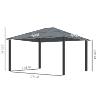 Outsunny Cenador de Jardín 4,2x3,6 m de Aluminio Pabellón de Exterior con Techo de Policarbonato 4 Cortinas Laterales y 4 Mosquiteras con Cremallera Gazebo para Fiestas Eventos Marrón(m-3)