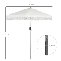 Outsunny Parasol de jardin inclinable parasol avec manivelle à franges style bohème 6 baleines Ø 225 x 223H cm crème et mât noir(m-3)