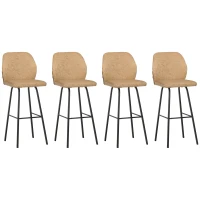 HOMCOM Bar Stools Set of 4, Linen-Touch Upholstered Bar Chairs, Kitchen Stools with Backs and Steel Legs for Dining Room, Light Brown(m-11)