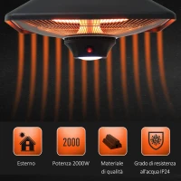Outsunny Lampada Riscaldante per Esterni con Luce LED, Potenza 1000/2000W e Telecomando, 43x43x25cm, Nero(m-5)