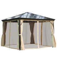 Outsunny Tonnelle pavillon de jardin imperméable 4 parois latérales anti-UV 4 moustiquaires panneaux polycarbonate alu 3L x 3l x 2,6H m chocolat beige(m-10)