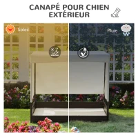 PawHut Lit Surélevé pour Chien Chat avec Coussin et auvent Toile Amovibles pour Extérieur et Intérieur dim. 91L x 71l x 81H cm résine tressée(m-4)