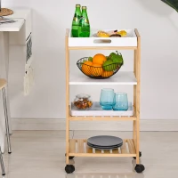 HOMCOM 4-Tier Moving Trolley Cart MDF Wood Blend w/ Tray Shelves 4 Universal Wheels Home Kitchen Office Storage Island Unit White Brown(m-10)