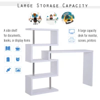 HOMCOM MDF L Shape Work Computer Desk Home-Office Wookstation w/Four-Tier Shelf Modern Display 360° Rotating Space Saver White(m-4)