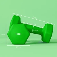 SPORTNOW 2 x 5kg Hexagonal Dumbbells Weights Set with Non-Slip Grip for Home Gym Workout, Green(m-3)