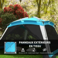 Outsunny Tente de camping familiale - tente dôme 8 personnes tente dôme étanche légère ventilée facile à monter avec sac de transport 4 parois en maille - dim. 360L x 360l x 220H cm bleu clair(m-5)