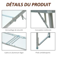 HOMCOM Table de Camping Reception Pliante Portable Pique-Nique Buffet en Aluminium(m-6)