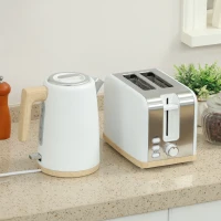 HOMCOM Stainless Steel Kettle and Toaster Set, 1.7L 3000W Fast Boil Kettle & 2 Slice Toaster Kitchen Set with 7 Level Browning Controls, Defrost, Reheat, Auto Off, Boil-dry Protection, White(m-10)