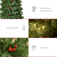HOMCOM 7FT Prelit Artificial Pencil Christmas Tree with Warm White LED Light, Red Berry, Holiday Home Xmas Decoration, Green(m-8)