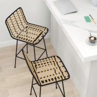 HOMCOM Lot de 2 tabourets de bar chaise haute design bohème Hauteur 66 cm avec repose-pieds acier noir assise en rotin PE(m-9)