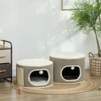 PawHut Katzenfass, 3 Ebenen, mit Kissen, Kratzmatte, Spielbällen, Katzenhaus für Innenbereich, Braun(m-8)