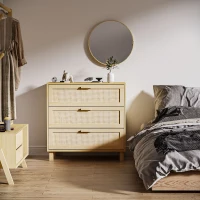 HOMCOM Rattan Bedroom Chest of Drawers, 3 Drawers Storage Unit, Boho Dresser for Living Room, Hallway, Natural(m-7)