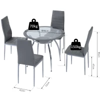 HOMCOM Five-Piece Dining Set, with Padded Chairs and Glass-Top Table - Grey(m-3)