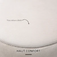 HOMCOM Lot de 2 poufs tabourets repose-pieds coffre de rangement en tissu aspect velours côtelé Ø40 cm et Ø30 cm, crème(m-6)