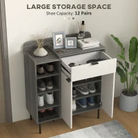 HOMCOM Modern and Minimal 12 Shoe Storage Cabinet - Grey/White(m-5)