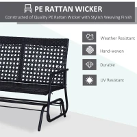 Outsunny 2 Seater PE Rattan Glider Bench, Outdoor Loveseat Chair with Steel Frame, Porch Rocking Glider for 2 Person with Armchair, High Back, Black(m-5)