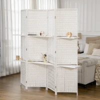 HOMCOM Biombo Separador de Ambientes Plegable con 2 Estantes de Madera de Pino y Fibra de Papel 181x180 cm Blanco(m-2)