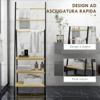 HOMCOM Portasciugamani Pieghevole con 3 Barre e 3 Ripiani, in Bambù e Acciaio, 53x31x153 cm, Nero e color Legno(m-7)