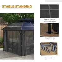 Outsunny 4 x 3m Aluminium Frame Hard Gazebo, with Accessories - Black(m-7)