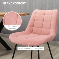 HOMCOM Lot de 4 chaises de salle à manger en tissu aspect velours capitonné et piètement métal noir 50 x 61 x 79 cm rose(m-5)