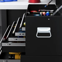 HOMCOM Portable Tool Box, Metal Tool Chest on Wheels with 6 Drawers for Garage and Workshop, Black(m-9)