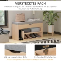 HOMCOM Schuhbank, Sitzbank, Sitztruhe, 2-in-1 Design mit Schuhregal, Versteckten Fach, gepolsterte Schuschrank mit Stauraum für Flur, Leinen, Natur+Grau, 80 × 30 × 48 cm(m-5)