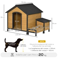PawHut Cuccia per Cani Taglia Media con 2 Porta Ciotole, Box Esterno e Tetto in Bitume, 130x93x92cm(m-3)