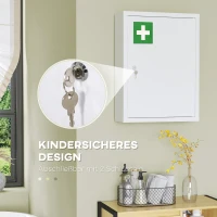 kleankin Medizinschrank, 3 Fächer, abschließbare Tür, stabiles Stahlgehäuse, weiß, 40 x 15 x 53,5 cm(m-4)