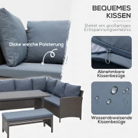 Outsunny Outdoor-Sitzgarnitur, 4-teilige Sitzgruppe, Gartenmöbelset mit Beistelltisch, Metall, Rattan, Grau, 172 x 67 x 74 cm(m-5)