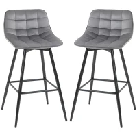 HOMCOM Lot de 2 tabourets chaises de bar design en velours capitonné et métal hauteur 64,5 cm - gris(m-10)