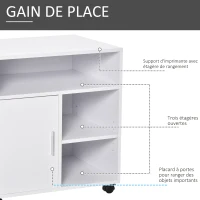 HOMCOM Support d'imprimante organiseur bureau caisson placard porte 3 niches + grand plateau panneaux particules blanc(m-5)