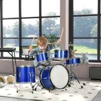 AIYAPLAY 11-Piece Kids Drum Kits w/ Stool, Drumsticks, Pedal, Cymbals, for 3-6 Years, Blue(m-2)
