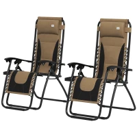 Outsunny Zero Gravity Lounger Chair Set of 2, Folding Reclining Patio Chair with Padded Seat, Cup Holder, Soft Cushion and Headrest for Poolside, Camping, Coffee(m-11)