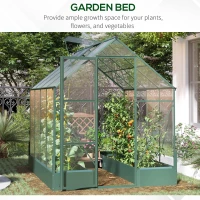 Outsunny 6x8 FT Polycarbonate Greenhouse with Base and Raised Bed, Walk-in Greenhouse with Aluminium Frame, Temperature Controlled Window, Foundation for Plants, Flowers, Vegetable(m-9)
