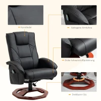 HOMCOM Massagesessel, mit Fußhocker, 10 Massagepunkte, Liegefunktion, drehbarer Sitz, Schwarz, 73 x 83 x 106cm(m-7)