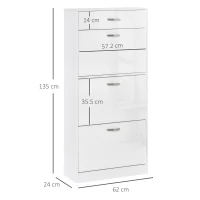 HOMCOM Shoe Cabinet with 3 Flip Drawers, High Gloss Shoe Storage Cabinet with Top Drawer and Adjustable Shelves, Shoe Cupboard for 18 Pairs, White(m-3)