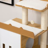 PawHut Árbol Rascador para Gatos 133 cm con Cuevas Plataformas Bola Colgante y Postes de Sisal 60x48x133 cm Roble(m-8)