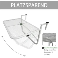 Outsunny Balkonhängetisch Gartentisch höhenverstellbar viereckig Terrasse Metall Weiß L60 x B56,5 x H45 cm(m-5)