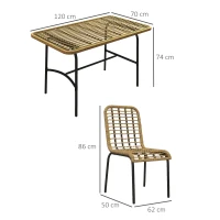 Outsunny 5 Pcs Rattan Outdoor Dining Set Patio Conservatory w/ Tempered Glass Tabletop Hollowed-out Design - Natural Wood Finish(m-3)