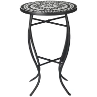 Outsunny Table bistro ronde de jardin plateau mosaïque métal époxy anticorrosion céramique Ø35,5 x 53,5H - noir et blanc(m-1)