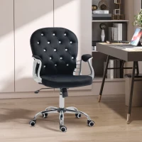 Vinsetto Bürostuhl, Knopfheftung, Samtoptik, höhenverstellbar, ergonomisch, bis 120 kg, Schwarz(m-2)