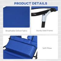 Outsunny Outdoor Folding Sun Lounger Set of 2 with Face Hole, 4 Level Adjustable Backrest Reclining Garden Lounger, Garden Recliner Sunbed with 600 D Oxford Cloth Seat and Pillow for Beach, Blue(m-6)