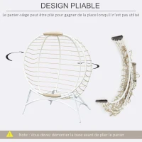 Outsunny Fauteuil cocon œuf sur pied pliant 118 x 75 x 142 cm avec coussin beige inclus métal résine blanc et beige(m-6)