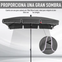 Outsunny Sombrilla de Terraza de Aluminio 198x130x245 cm Parasol de Jardín Rectangular con Función de Inclinación Gris(m-4)